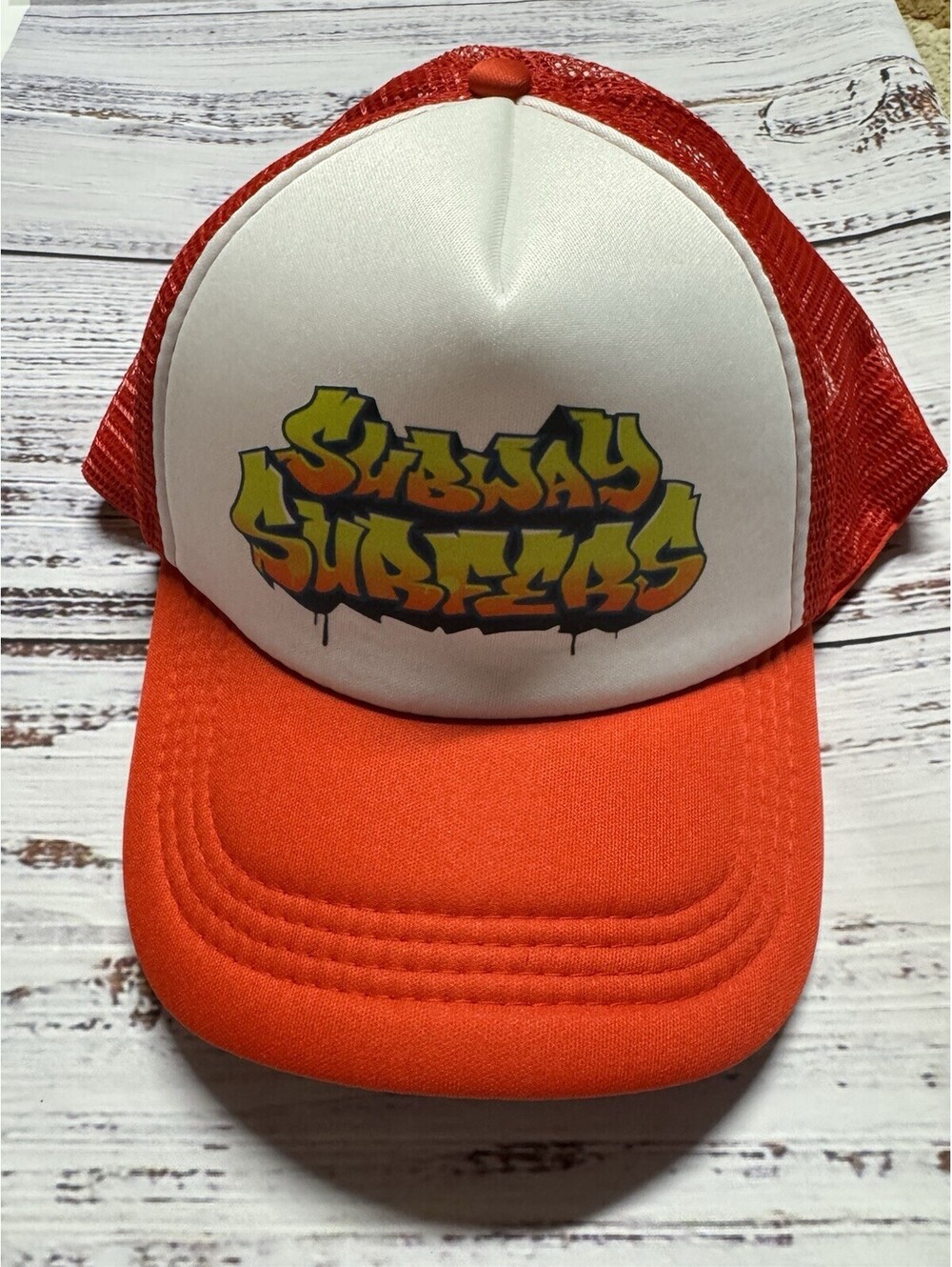 Subway Surfers Trucker Hat, Red/White Graphic Print, Adjustable One Size